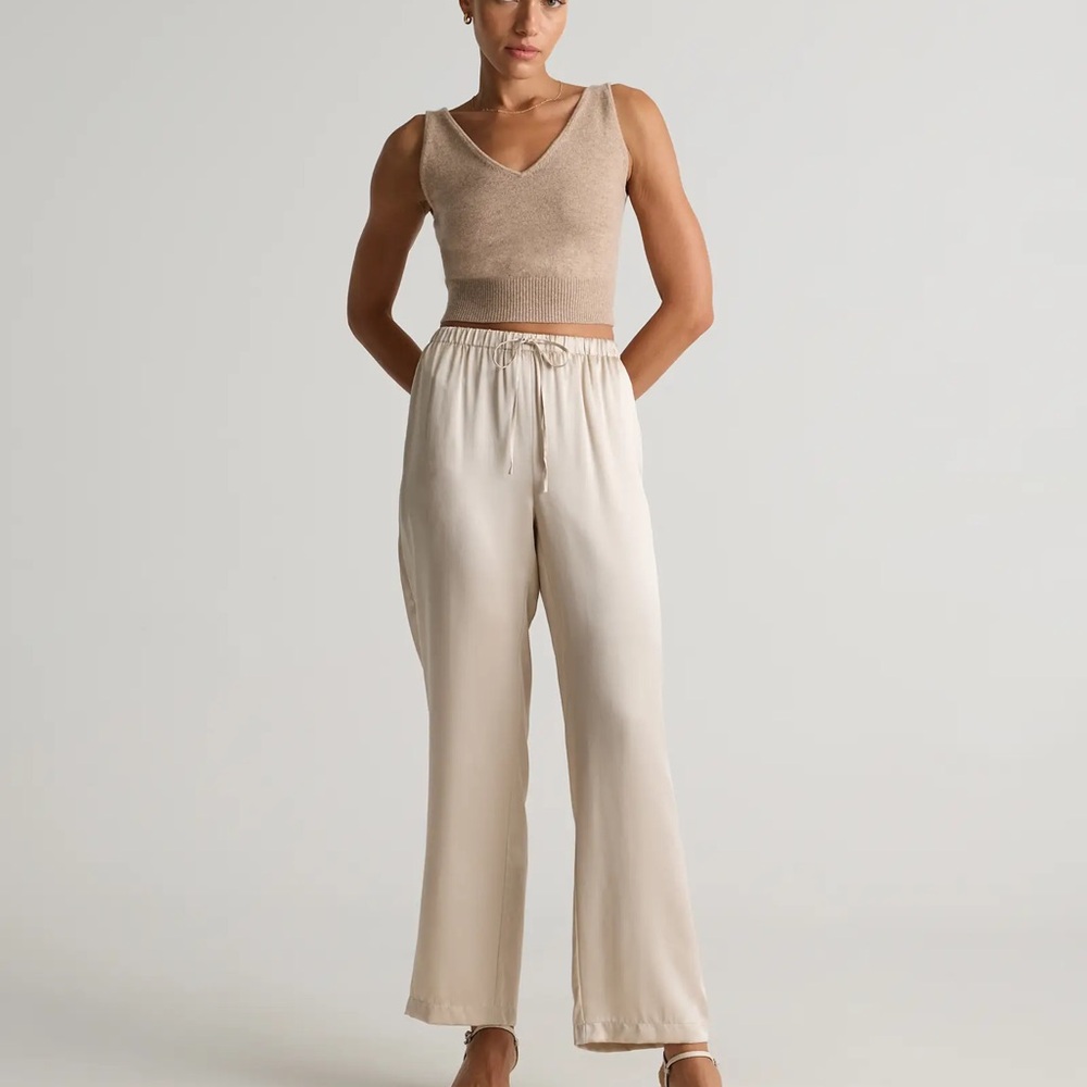 QUINCE 100% Washable Silk Drawstring Wide Leg Pants M